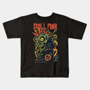 skull punk cartoon funny illustration Kids T-Shirt